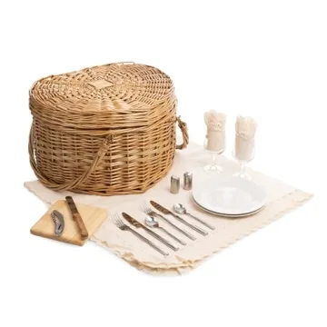 Heart Wicker Picnic Basket for Couples - 2 Person Set