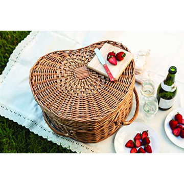 Heart Wicker Picnic Basket for Couples - 2 Person Set