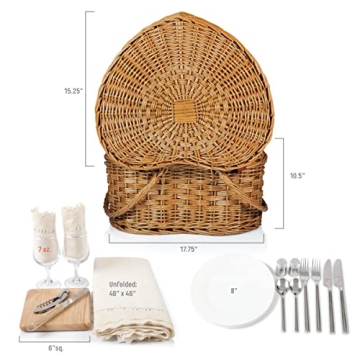 Heart Wicker Picnic Basket for Couples - 2 Person Set
