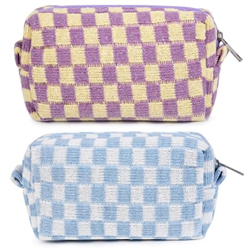 SOIDRAM 2 Pieces Makeup Bag Set – Stylish Checkered Cosmetic Organizer for Travel