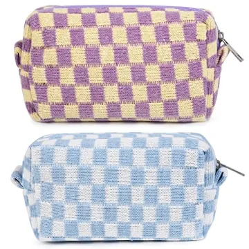 SOIDRAM 2 Pieces Makeup Bag Set – Stylish Checkered Cosmetic Organizer for Travel