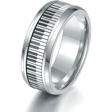 Piano Keyboard Design Stainless Steel Ring for Men