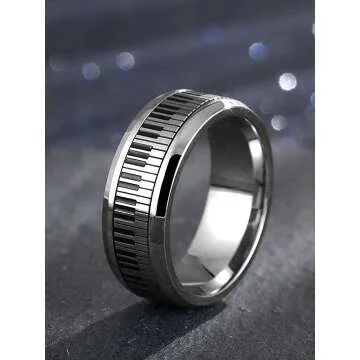 Piano Keyboard Design Stainless Steel Ring for Men