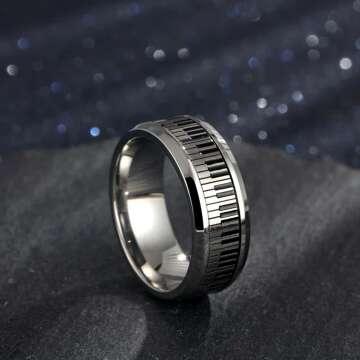 Piano Keyboard Design Stainless Steel Ring for Men