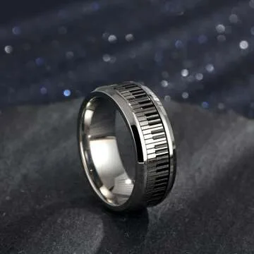Piano Keyboard Design Stainless Steel Ring for Men