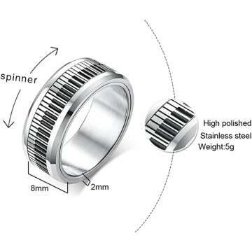 Piano Keyboard Design Stainless Steel Ring for Men