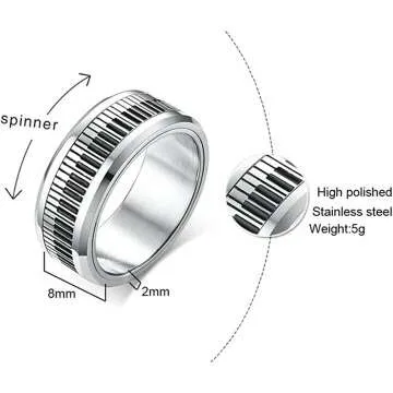 Piano Keyboard Design Stainless Steel Ring for Men