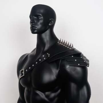L'VOW Medieval Harness with Rivets Guards Costume Adjustable Warrior Cosplay PU Leather Shoulder Armor for Men Halloween LARP Party(S3-Black)