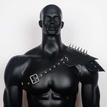 L'VOW Medieval Harness with Rivets Guards Costume Adjustable Warrior Cosplay PU Leather Shoulder Armor for Men Halloween LARP Party(S3-Black)