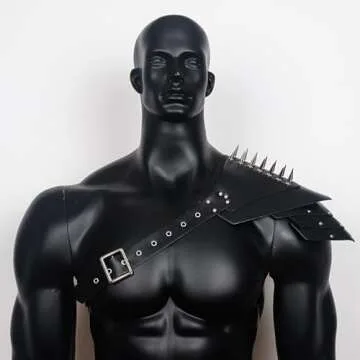 L'VOW Medieval Harness with Rivets Guards Costume Adjustable Warrior Cosplay PU Leather Shoulder Armor for Men Halloween LARP Party(S3-Black)
