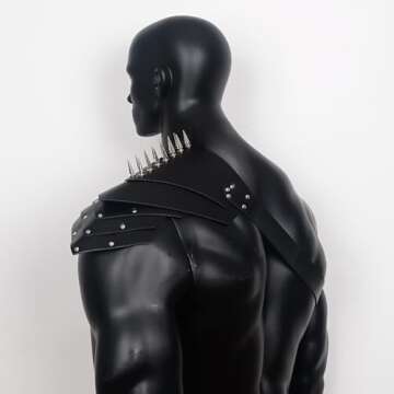 L'VOW Medieval Harness with Rivets Guards Costume Adjustable Warrior Cosplay PU Leather Shoulder Armor for Men Halloween LARP Party(S3-Black)