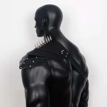 L'VOW Medieval Harness with Rivets Guards Costume Adjustable Warrior Cosplay PU Leather Shoulder Armor for Men Halloween LARP Party(S3-Black)