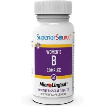 Superior Source Women’s B Complex, Quick Dissolve MicroLingual Tablets, 60 Ct, B12 (1000 mcg) + B1, B2, B3, B5, B6, B7 & Folic Acid (B9), Stress, Heart & Immune Support, Increased Metabolism, Non-GMO