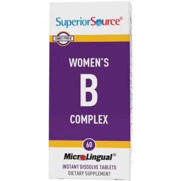 Superior Source Women’s B Complex, Quick Dissolve MicroLingual Tablets, 60 Ct, B12 (1000 mcg) + B1, B2, B3, B5, B6, B7 & Folic Acid (B9), Stress, Heart & Immune Support, Increased Metabolism, Non-GMO