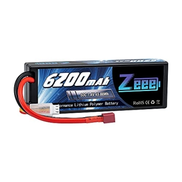 Zeee 7.4V 60C 6200mAh 2S RC Lipo Battery Hardcase with Deans Connector for RC Vehicles Car Truck Tru...
