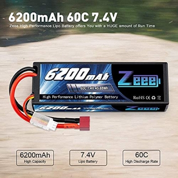 Zeee 7.4V 60C 6200mAh 2S Lipo Battery for RC Vehicles