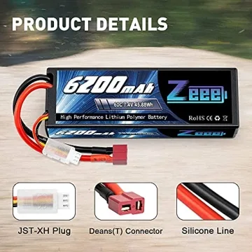 Zeee 7.4V 60C 6200mAh 2S Lipo Battery for RC Vehicles