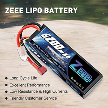Zeee 7.4V 60C 6200mAh 2S Lipo Battery for RC Vehicles