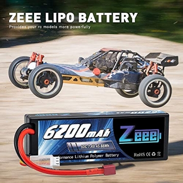 Zeee 7.4V 60C 6200mAh 2S Lipo Battery for RC Vehicles