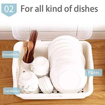 Tomorotec Dish Drying Rack with Lid Cover - Medium Size