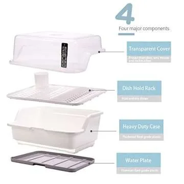 Tomorotec Dish Drying Rack with Lid Cover - Medium Size