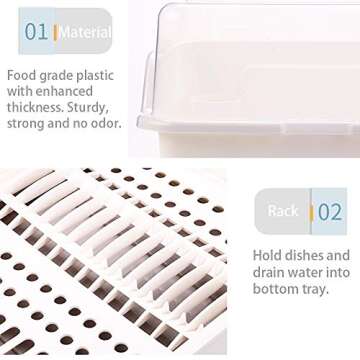 Tomorotec Dish Drying Rack with Lid Cover - Medium Size
