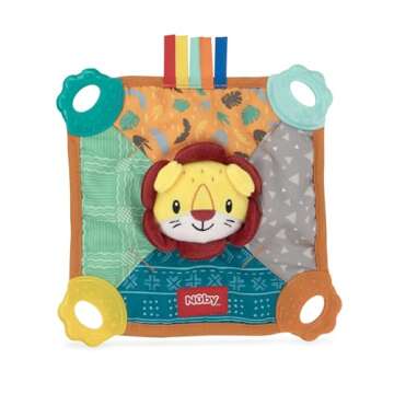 Nuby Teething Blankie Characters May Vary, Red/Yellow/Green/Orange/Blue, 1 Count