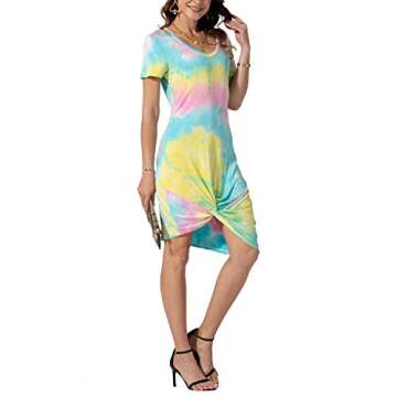 Stylish WEKILI Women's Casual Knot Tie V Neck Dress