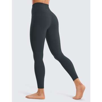CRZ YOGA Super High Waisted Butterluxe Yoga Pants 25 Inches - Buttery Soft Workout Leggings for Women Over Belly Dark Green - Bluish Medium