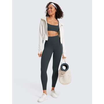 CRZ YOGA Super High Waisted Butterluxe Yoga Pants 25 Inches - Buttery Soft Workout Leggings for Women Over Belly Dark Green - Bluish Medium