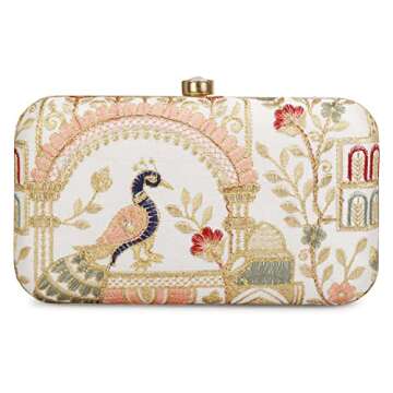 LONGING TO BUY Hand Crafted Designer Box Clutch For Women, Zari Embroidery Clutch For Women/Hand Clu...