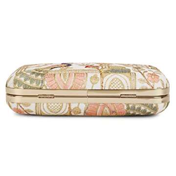 LONGING TO BUY Hand Crafted Designer Box Clutch For Women, Zari Embroidery Clutch For Women/Hand Clutch For Women (Cream-2)
