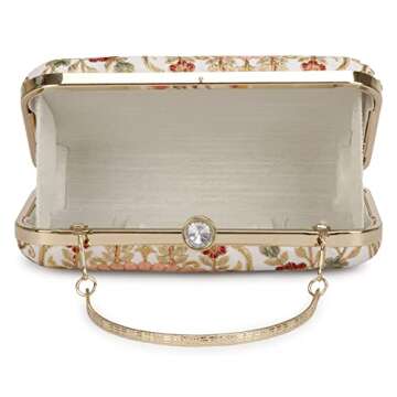 LONGING TO BUY Hand Crafted Designer Box Clutch For Women, Zari Embroidery Clutch For Women/Hand Clutch For Women (Cream-2)