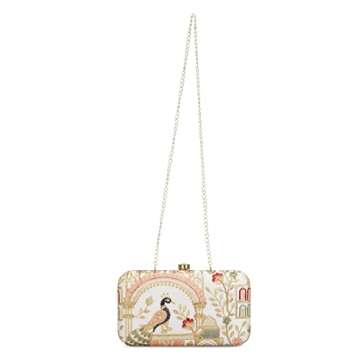 LONGING TO BUY Hand Crafted Designer Box Clutch For Women, Zari Embroidery Clutch For Women/Hand Clutch For Women (Cream-2)