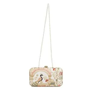 LONGING TO BUY Hand Crafted Designer Box Clutch For Women, Zari Embroidery Clutch For Women/Hand Clutch For Women (Cream-2)