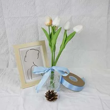 Sewhick 1 Inch x 50 Yards Solid Satin Ribbon Single Face Fabric Ribbons for Gift Wrapping Crafting Bows Bouquet Wedding Invitation Floral Arrangement Baby Shower, Light Blue