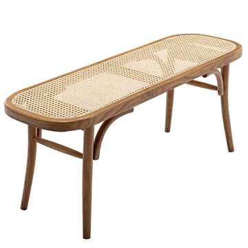 DM Furniture Farmhouse Wood Bench Seat Small Rattan Cane Bench Wicker Bench for End of Bed Living Room Entryway Foyer Indoor, Weave Bench