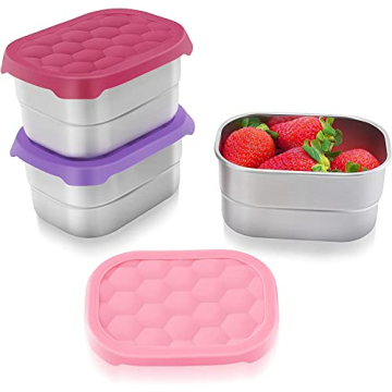 Tanjiae Stainless Steel Snack Containers for Kids | Easy Open Leak Proof Small Food Containers with ...