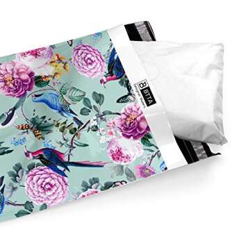 BTTA Designer Mailers 100 Pack 10X13 Birds Flowers Butterflies Poly Mailers Shipping Envelopes Bags