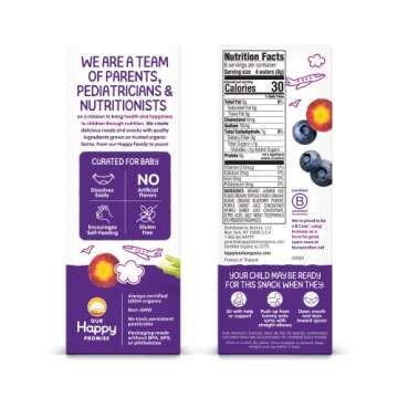 Happy Baby Organics Baby Snacks, Gentle Teething Wafers, Gluten Free & Vegan, Blueberry & Purple Car...