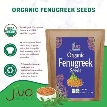 Jiva Organic Fenugreek Seeds 2.5 LB Bulk - As Seen On Tik Tok - Whole Methi Seeds - Non GMO, Non-Irr...