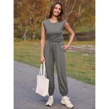 Glamaker Women's Fashion Summer Athletic Sets Two Piece Fall Lounge Matching Set Sport Outfit 2 Piece Workout Sets Grey S