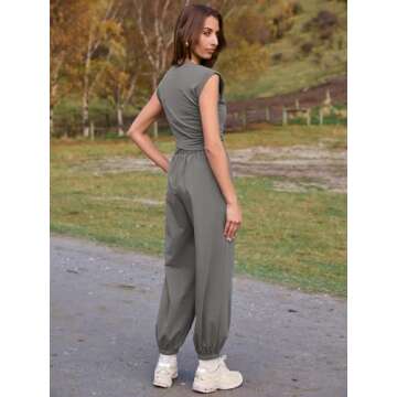 Glamaker Women's Fashion Summer Athletic Sets Two Piece Fall Lounge Matching Set Sport Outfit 2 Piece Workout Sets Grey S