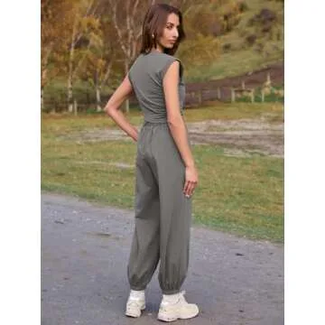 Glamaker Women's Fashion Summer Athletic Sets Two Piece Fall Lounge Matching Set Sport Outfit 2 Piece Workout Sets Grey S