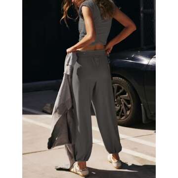 Glamaker Women's Fashion Summer Athletic Sets Two Piece Fall Lounge Matching Set Sport Outfit 2 Piece Workout Sets Grey S