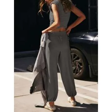 Glamaker Women's Fashion Summer Athletic Sets Two Piece Fall Lounge Matching Set Sport Outfit 2 Piece Workout Sets Grey S