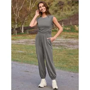 Glamaker Women's Fashion Summer Athletic Sets Two Piece Fall Lounge Matching Set Sport Outfit 2 Piece Workout Sets Grey S