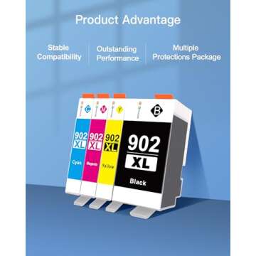 GPC Image Compatible Ink Cartridge Replacement for HP 902XL 902 Ink Cartridges to use with Officejet 6978 6968 6962 6958 6970 6950 6960 Printer Tray (Black, Cyan, Magenta, Yellow, 4 Pack)