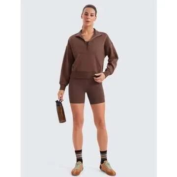 CRZ YOGA SoftAura Half Zip Sweatshirt for Women Long Sleeve Pullover Workout Casual Funnel Neck Tops with Pocket Coffee Brown Small
