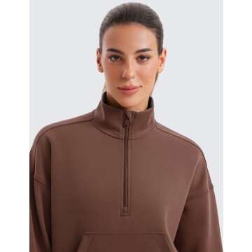 CRZ YOGA SoftAura Half Zip Sweatshirt for Women Long Sleeve Pullover Workout Casual Funnel Neck Tops with Pocket Coffee Brown Small